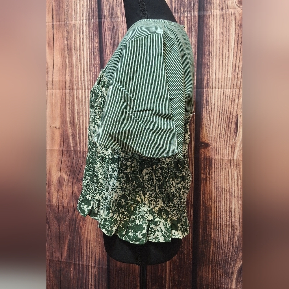 Anthropologie Short Sleeve Smocked Linen Twofer Top Size XL NWT! - Picture 2 of 5